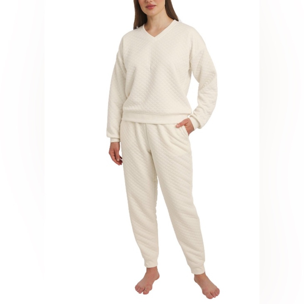 Lands' End NEW Cream Quilted Lounge Set Size Medium - Picture 2 of 9